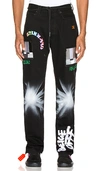 Off-white Embroidered Relaxed Cotton Denim Jeans In Black