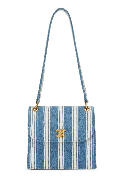 Pre-owned Chanel Blue Stripe Denim Shoulder Bag