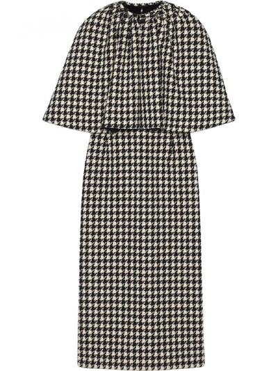 Gucci Houndstooth Midi Dress With Removable Cape In Black