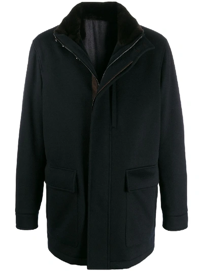 Ermenegildo Zegna Fur Collar Parka Coat In Blue