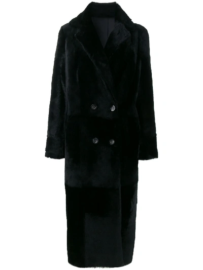 Arma Shearling Double Breasted Midi Coat In Schwarz