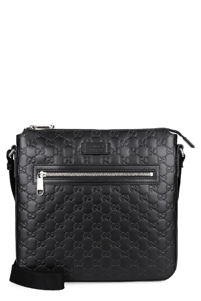Gucci Leather Messenger Bag In Black