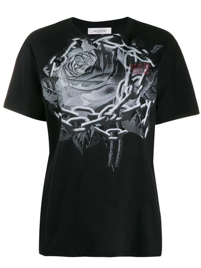 Valentino Printed Cotton T-shirt In Black
