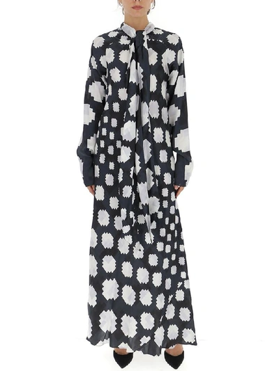 Marni High-neck Pixel-print Satin Maxi Dress In Black,white