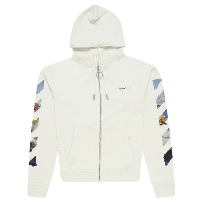 Pre-owned Off-white Diag Print Zip Up Hoodie White/multicolor