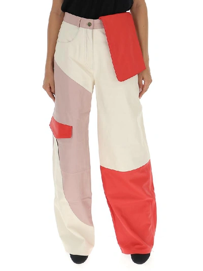 Jacquemus High Waist Patchwork Leather Cargo Pants In Neutrals