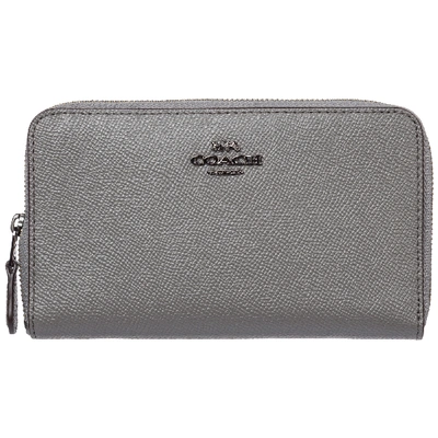 Coach Women's Wallet Leather Coin Case Holder Purse Card Bifold In Grey