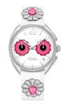 FENDI Women's Momento Floral Chronograph Leather Strap Watch, 40mm