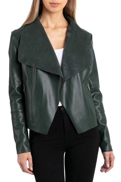 Bagatelle Drape Faux Leather & Faux Suede Jacket In Emerald