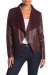 Bagatelle Drape Faux Leather & Faux Suede Jacket In Burgundy