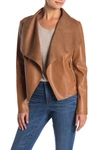 Bagatelle Drape Faux Leather & Faux Suede Jacket In Saddle