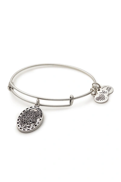 Alex And Ani Because I Love You Daughter Flower Charm Expandable Wire Bangle Bracelet In Silver Finish
