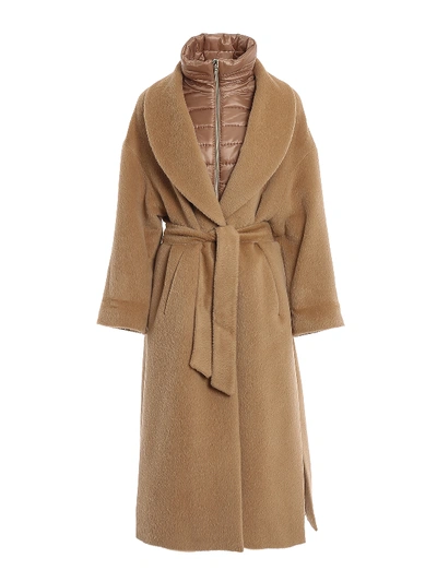 Herno Removable Double Front Alpaca Coat In Dark Beige