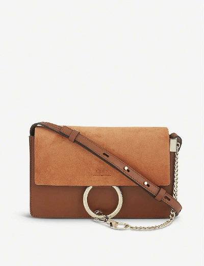 Chloé Faye Small Leather Suede Clutch In Tobacco