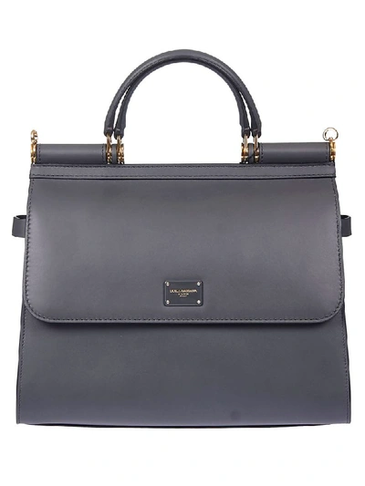 Dolce & Gabbana Logo Plaque Tote In Grey