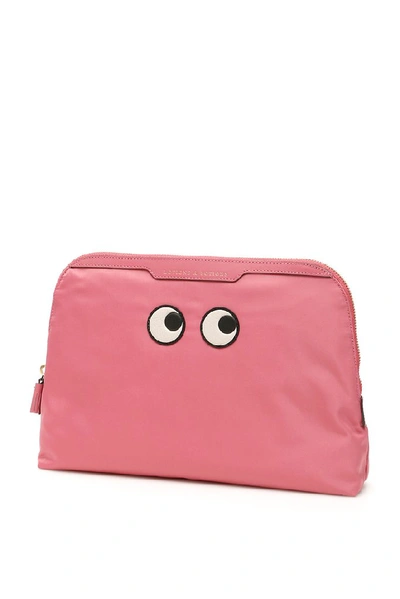 Anya Hindmarch Lotions And Potions Eyes Pouch In Light Clay Nylon And Leather In Pink