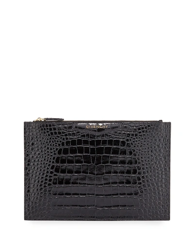 Givenchy Antigona Croc-embossed Medium Pouch Bag In Black