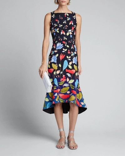 Peter Pilotto Floral Cady Asymmetric Dress In Black Pattern