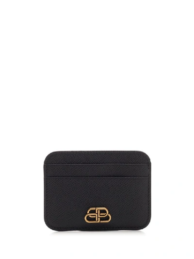 Balenciaga Bb-logo Grained-leather Cardholder In Black