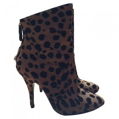 Pre-owned Balmain Leopard Print Ankle Boots In Brown