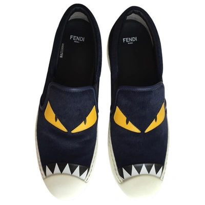 Pre-owned Fendi Pony-style Calfskin Flats In Blue