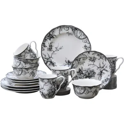 222 Fifth Adelaide 16 Piece Dinnerware Set, Service For 4 In Black,floral