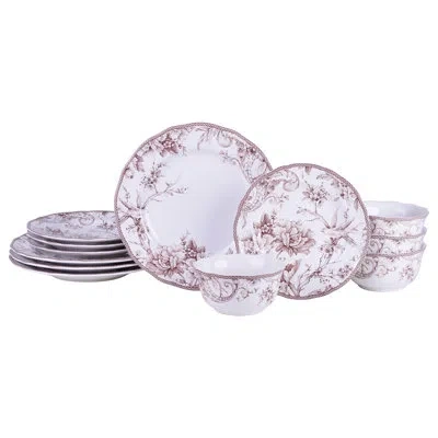 222 Fifth Adelaide Blush 12-piece Porcelain Dinnerware Set - Service For 4, Plate & Bowl Set In Brown