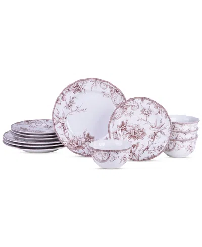 222 Fifth Adelaide Porcelain 12 Pc. Dinnerware Set, Service For 4 In White