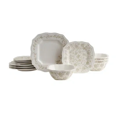222 Fifth Batik Toile Taupe Porcelain Dinnerware Set - Service For 4, Plate & Bowl Set In Beige