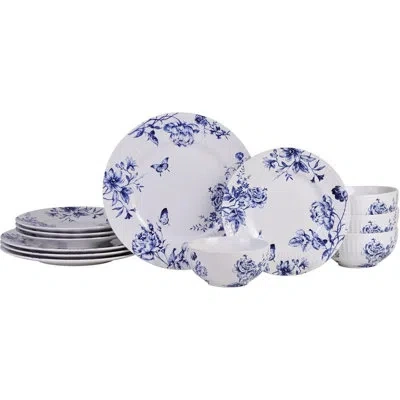 222 Fifth Cassian Embossed Toile Blue Porcelain Dinnerware Set - Service For 4