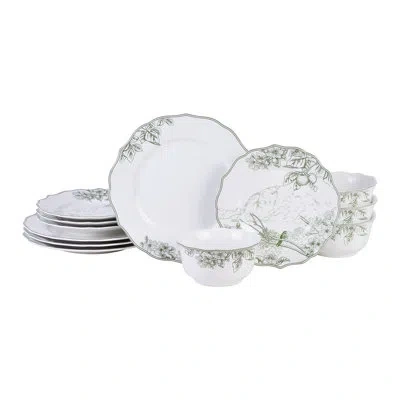 222 Fifth Hudson Valley 12-piece Porcelain Dinnerware Set-service For 4 In Green