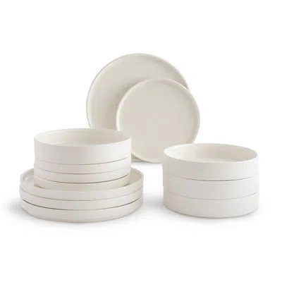 222 Fifth Kaden 12-piece Modern Dinnerware Set - Service For 4, Plate & Bowl Set In White