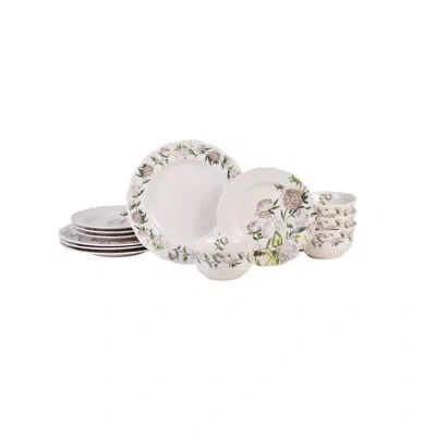 222 Fifth Luxe Peony Neutral Porcelain Dinnerware Set - Service For 4, Plate & Bowl Set In White
