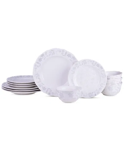 222 Fifth Refreshed Floral White Porcelain 12 Pc. Dinnerware Set, Service For 4