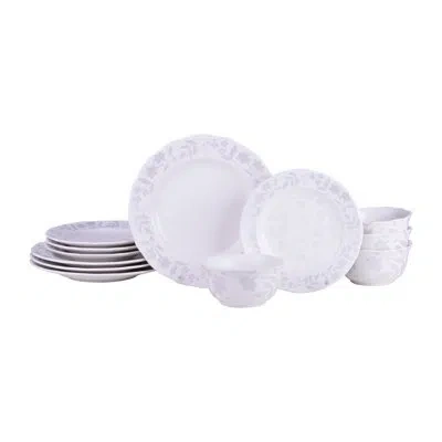 222 Fifth Refreshed Floral White Porcelain Dinnerware Set - Service For 4, Plate & Bowl Set