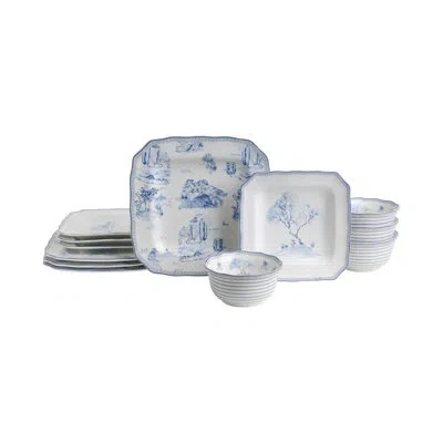222 Fifth Scenic Toile Blue Porcelain Dinnerware Set - Service For 4, Plate & Bowl Set
