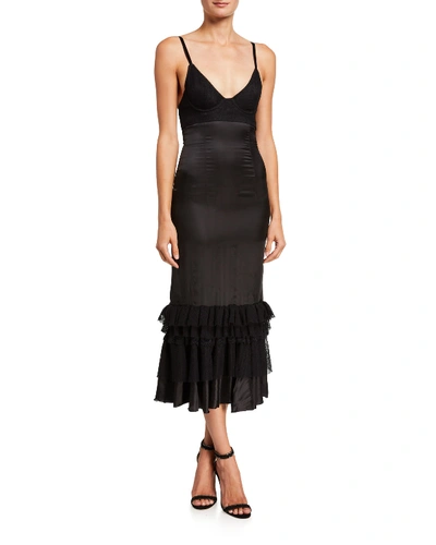 Brock Collection Ruffled Lace & Twill Midi Dress In Black | ModeSens