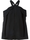 Proenza Schouler Cold Shoulder Satin Top In Black