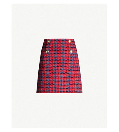 Sandro Plaid Wool Mini Skirt In Red