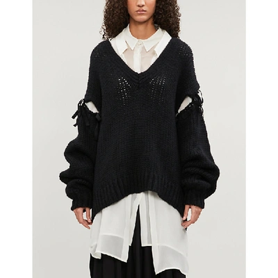 Ann Demeulemeester Brushed-texture V-neck Knitted Jumper In Claudio Black