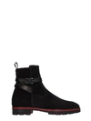 CHRISTIAN LOUBOUTIN KICKO CROC HIGH HEELS ANKLE BOOTS IN BLACK SUEDE,11132836