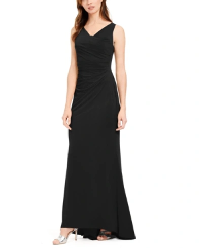 Calvin Klein Draped Cowlneck Gown In Black