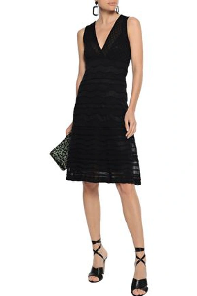M Missoni Wrap-effect Crochet-knit Cotton-blend Dress In Black