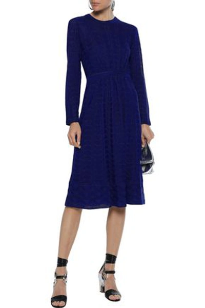 M Missoni Woman Gathered Crochet-knit Wool-blend Dress Royal Blue