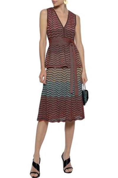 M Missoni Metallic Crochet-knit Skirt In Brick