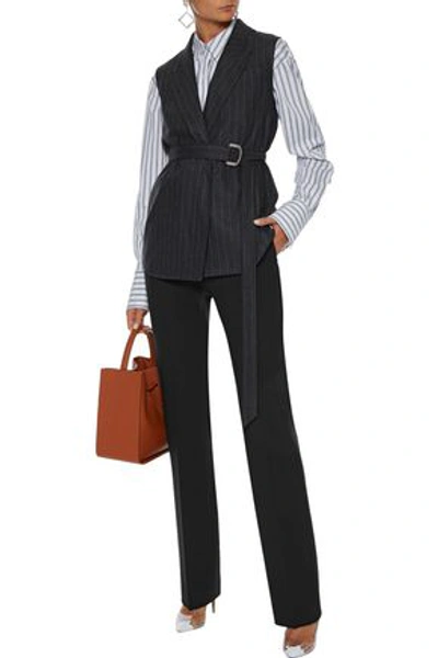 Max Mara Woman Belted Pinstriped Wool-blend Vest Anthracite