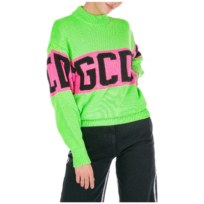 Gcds Women's Jumper Sweater Crew Neck Round Colorful In Green