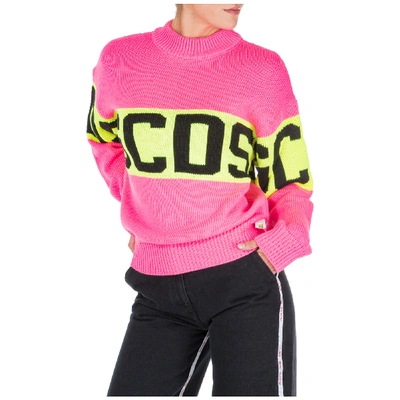 Gcds Women's Jumper Sweater Crew Neck Round Colorful In Pink