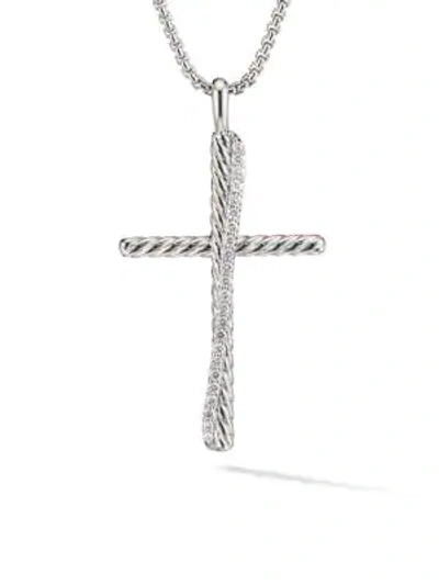 David Yurman Sterling Silver Crossover Xl Cross Necklace With Diamonds, 18 In White/silver