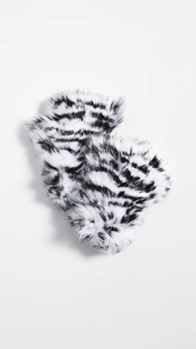 Jocelyn Printed Full Rabbit Fingerless Mittens In White/black